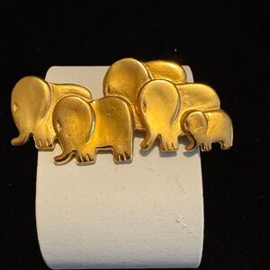 Elephant Family Figurines Gold Tone Brooch Pin